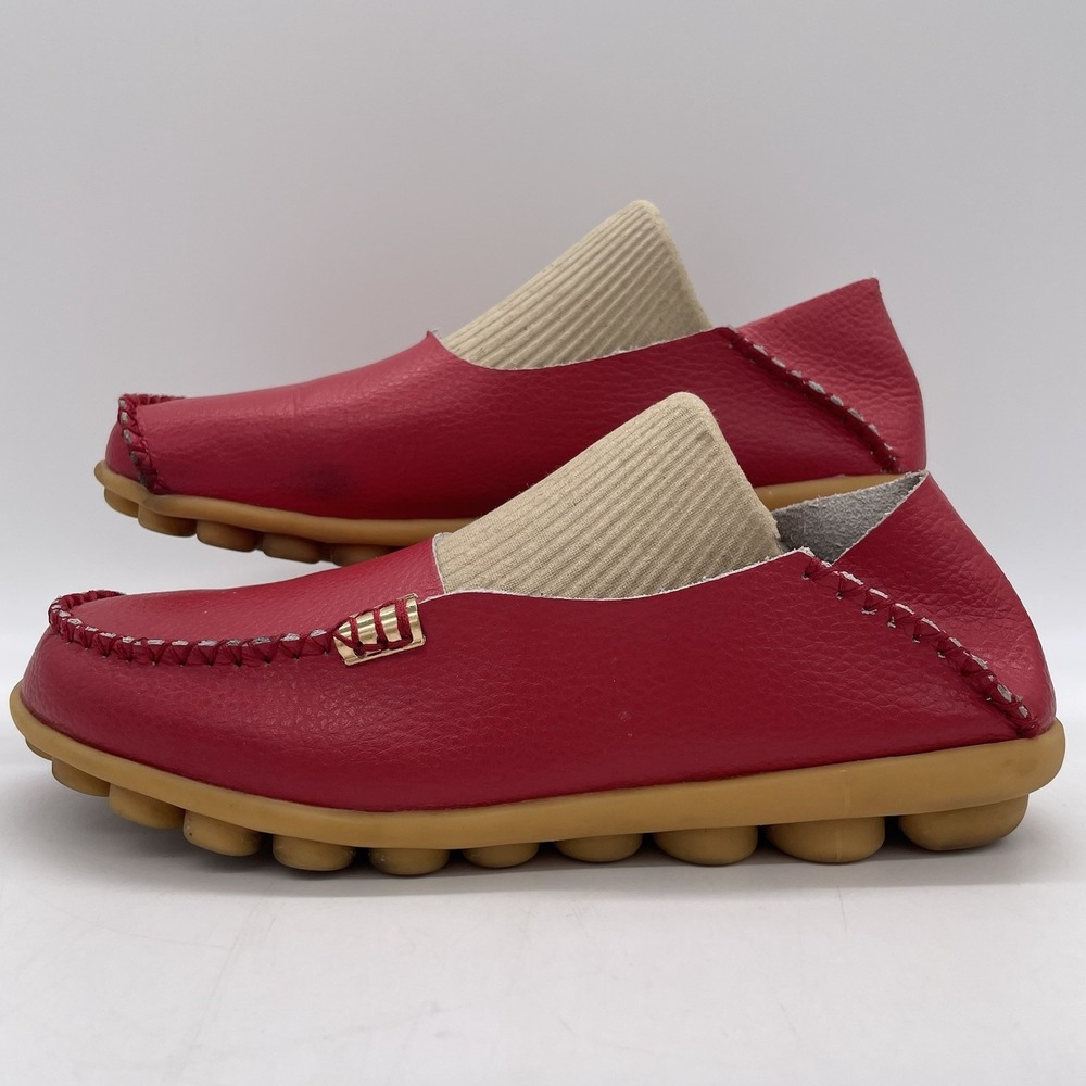 Venus Celia Womens 39 (8.5) Shoes Moccasins Red Leather Slip On Moc Toe Walking